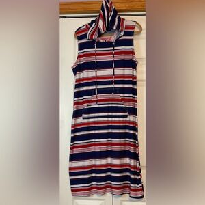 Red White Blue Striped Sleeveless Hooded Maxi‎ Dress 2X